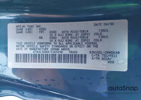 1996 Toyota Tacoma Xtracab from USA, damaged, VIN 4TAVL52N4TZ165290